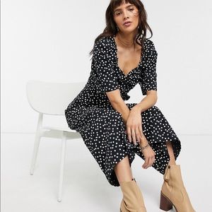 ASOS Reclaimed Polka dot Jumpsuit Wrap Front Black